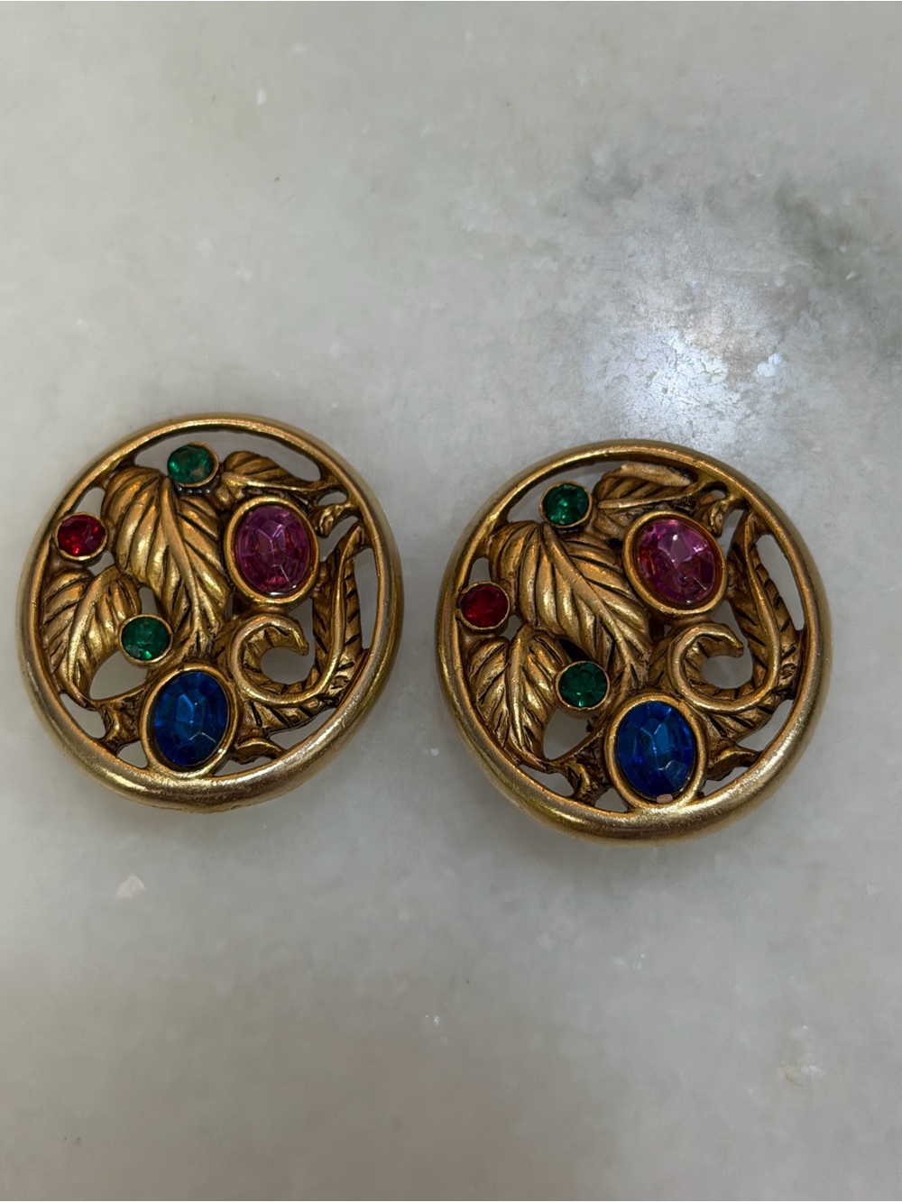 Gold-Tone Multicolor Gem Leaf Clip Earrings - Women Jewelry